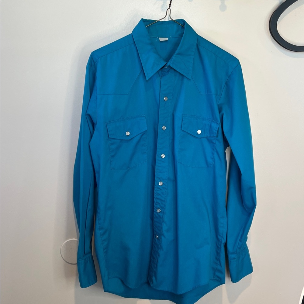 Teal Blue Long Sleeve Western Button-Up Shirt